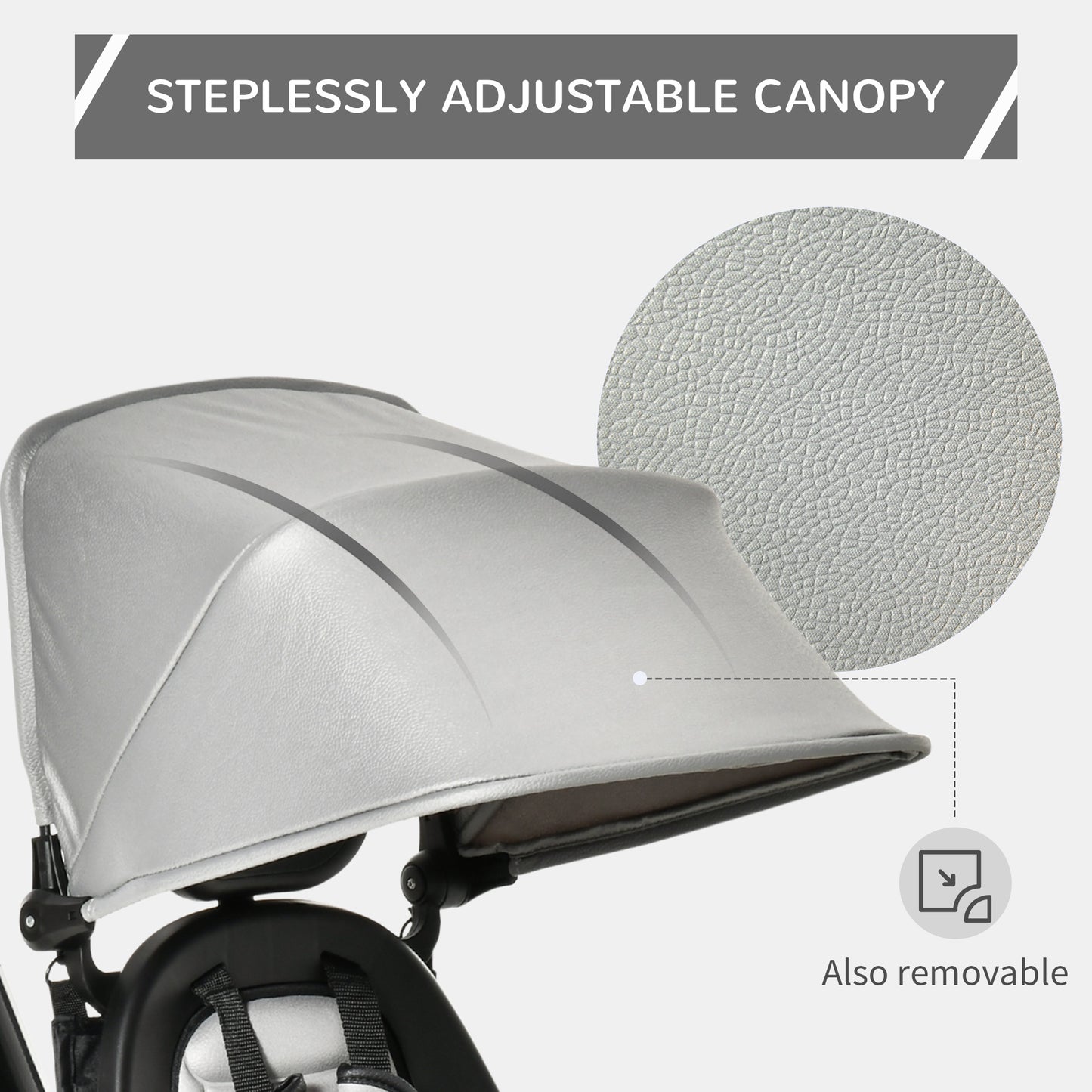 Baby Tricycle 4 In 1 Trike with Reversible Angle Adjustable Seat Removable Handle Canopy Handrail Belt Storage, Grey Kids Crystal