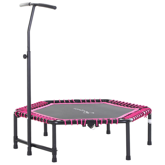 Hexagon Mini Trampoline 48" Adult Fitness Rebounder with Adjustable Handle Pink Cardio Trainer Outdoor Bouncer Kids Crystal