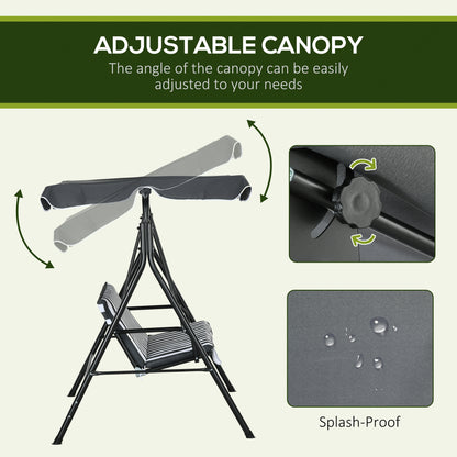 3-Seater Outdoor Porch Swing with Adjustable Canopy Shade: Patio Swing Chair for Garden Poolside Backyard Grey and White