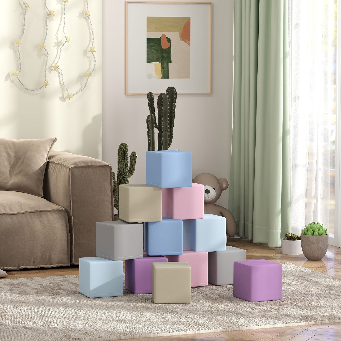 12 Piece Soft Play Blocks Soft Foam Toy Building And Stacking Blocks - Multicolours
