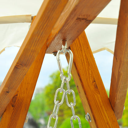 65" Patio Swing Chair with Canopy Outdoor Wooden Swing Bench Hammock for Garden, Poolside, Backyard