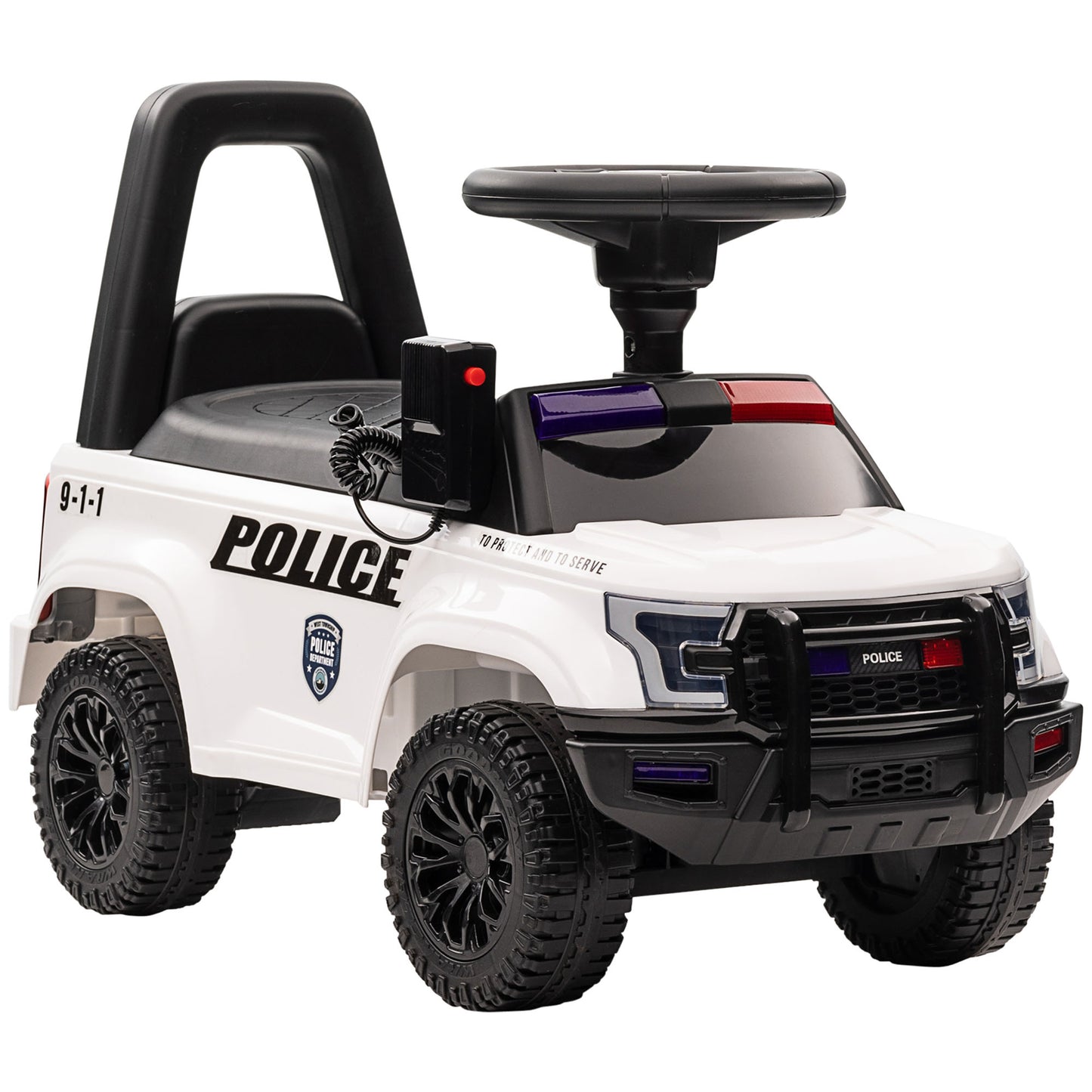 Kids Ride On Police Car Sliding Toy with Storage Megaphone Anti-Tip Device White Kids Crystal