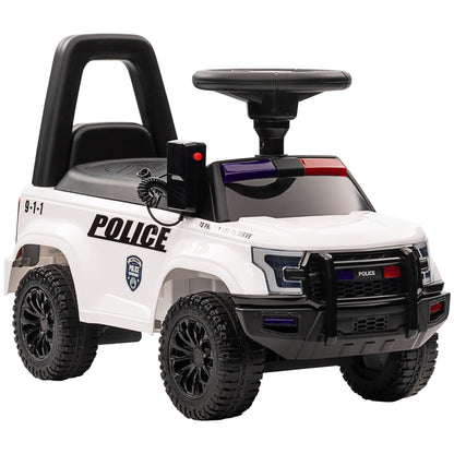 Kids Ride On Police Car Sliding Toy with Storage Megaphone Anti-Tip Device White