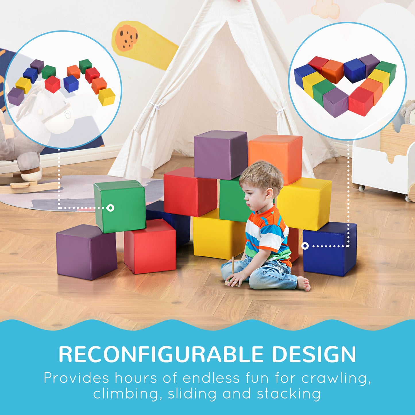 12-Piece Soft Stacking Blocks: Non-Toxic Foam Building Blocks for Toddlers, Babies Kids Crystal