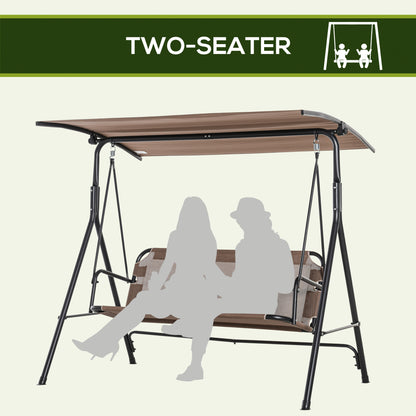 2 Person Porch Swing Chair Patio Bench Adjustable Canopy Breathable Seat Garden Poolside Brown