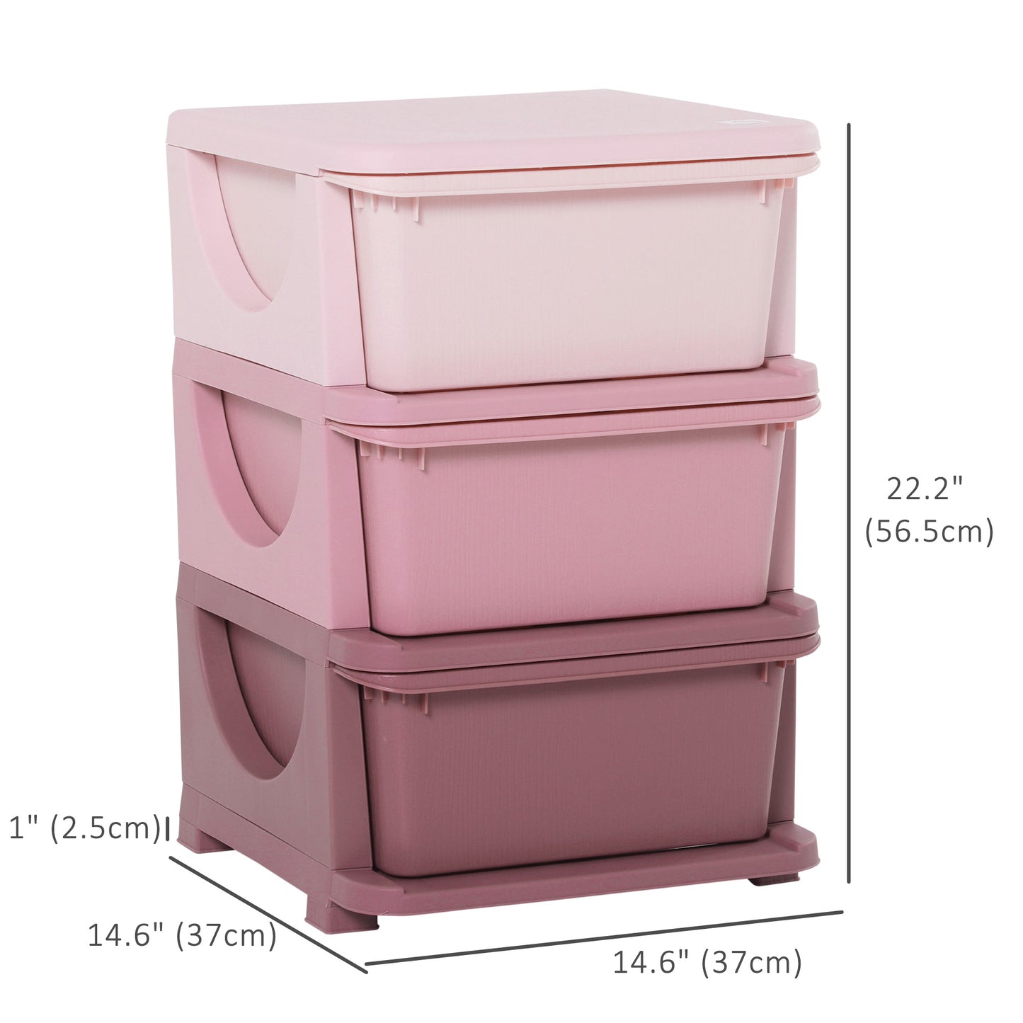 3 Tier Kids Toy Organizer and Storage Bins with 3 Plastic Drawers, Pink Kids Crystal