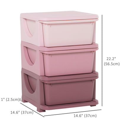 3 Tier Kids Toy Organizer and Storage Bins with 3 Plastic Drawers, Pink