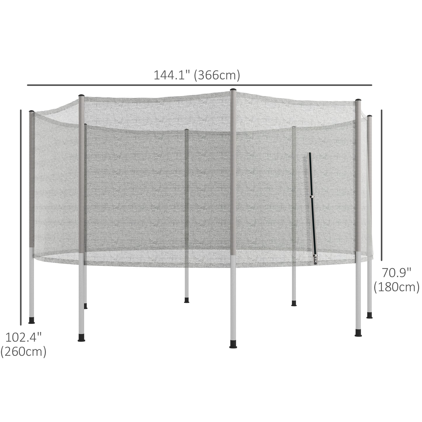 12FT Trampoline Safety Net Enclosure with 8 Poles Replacement Protective Mesh Grey Kids Crystal