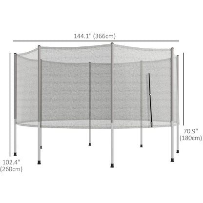 12FT Trampoline Safety Net Enclosure with 8 Poles Replacement Protective Mesh Grey