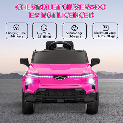 12V CHEVROLET SILVERADO EV RST Licensed Kids Car w/ Remote, Spring Suspension, Soft Start, Training Wheels, Pink