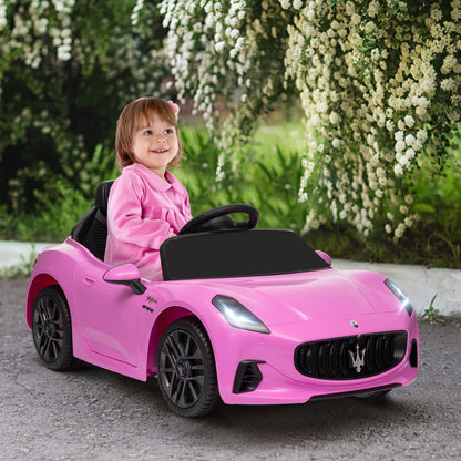12V Maserati Gran Turismo Licensed Kids Electric Car w/ Remote Control, Soft Start, LED Lights, Music, Horn, MP3, Pink