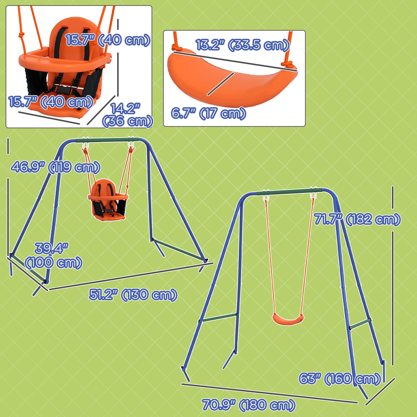Heavy Duty Kid Swing Set with Safety Harness, Suitable for Babies 6 Months+, Indoor/Outdoor Use, Vibrant Orange Kids Crystal