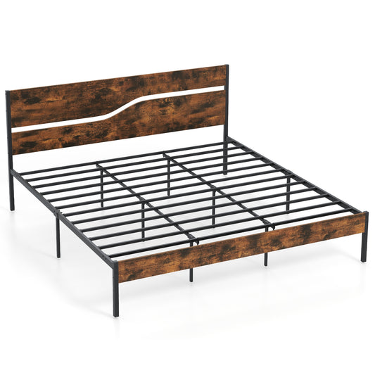 Twin/Full/Queen/King Metal Bed Frame with Wooden Headboard and Footboard-King Size Kids Crystal