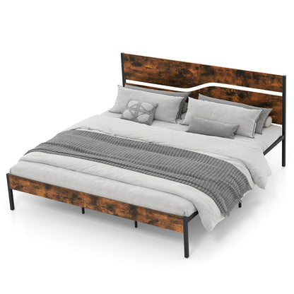 Twin/Full/Queen/King Metal Bed Frame with Wooden Headboard and Footboard-King Size