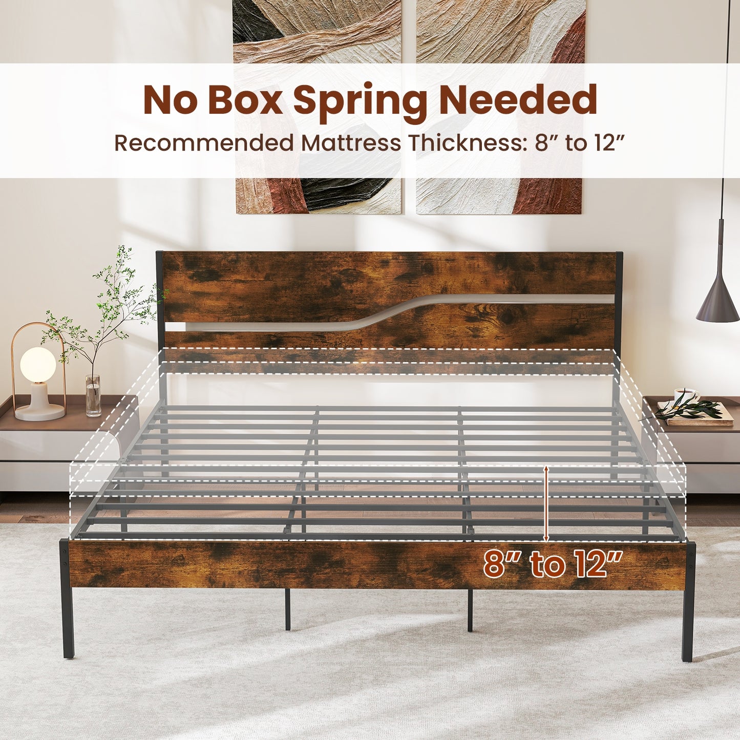 Twin/Full/Queen/King Metal Bed Frame with Wooden Headboard and Footboard-King Size Kids Crystal