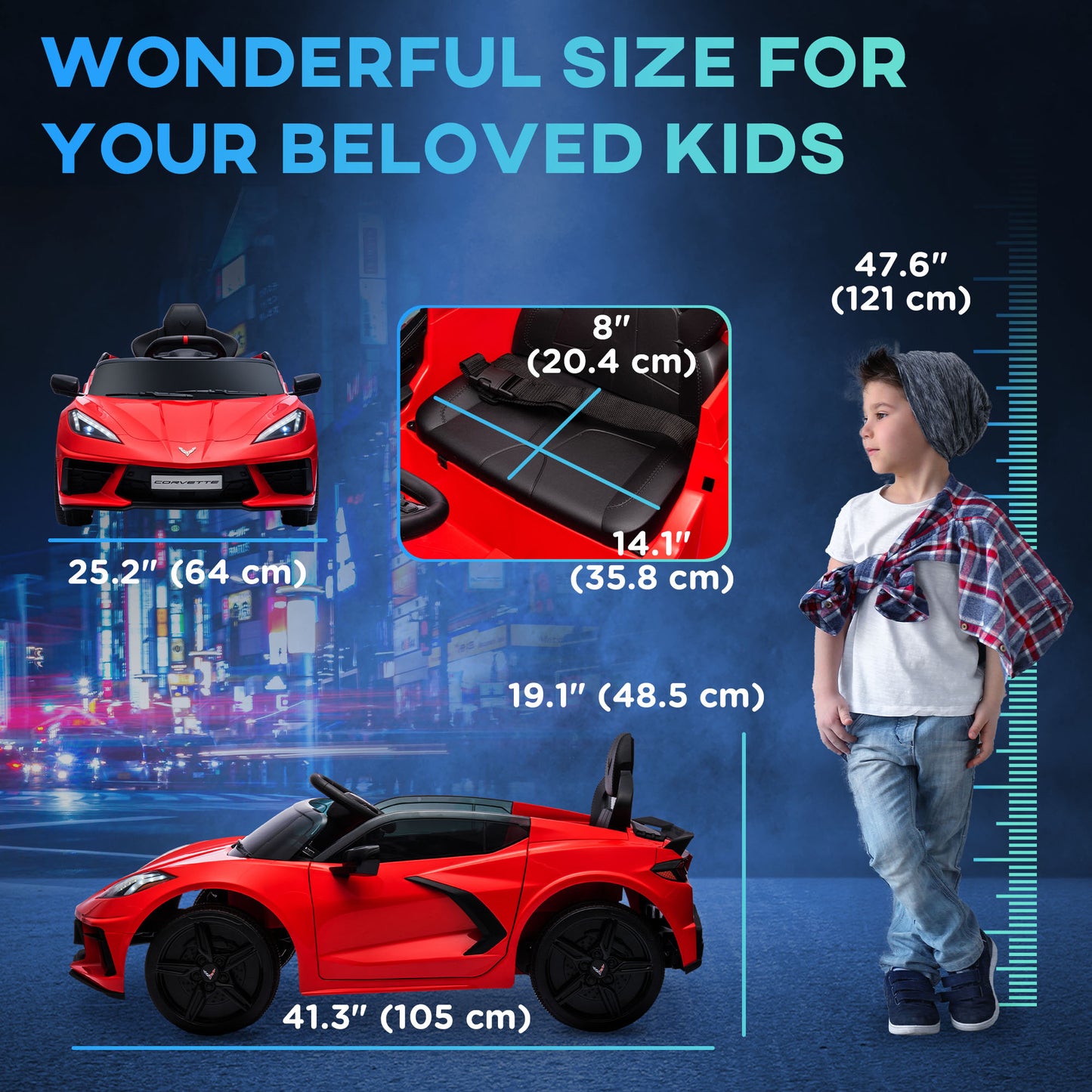 12V Kids Electric Car Corvette Licensed Remote Control Suspension Music Headlight Slow Start Red Ride On Vehicle Kids Crystal