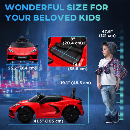 12V Kids Electric Car Corvette Licensed Remote Control Suspension Music Headlight Slow Start Red Ride On Vehicle