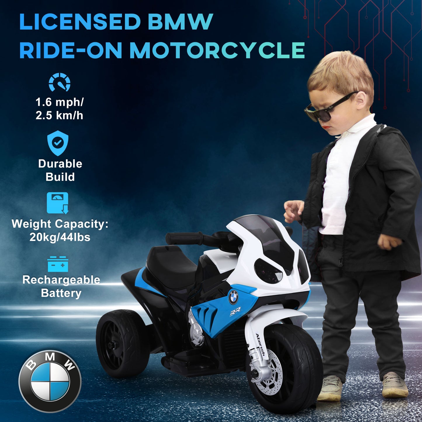 BMW Licensed 6V Kids Motorcycle with Headlight, Music, Gift for Boys & Girls -Blue Kids Crystal
