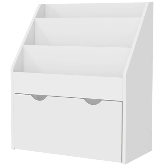 Kids Bookshelf with 3 Tier Display Shelves, Drawer for Nursery, White