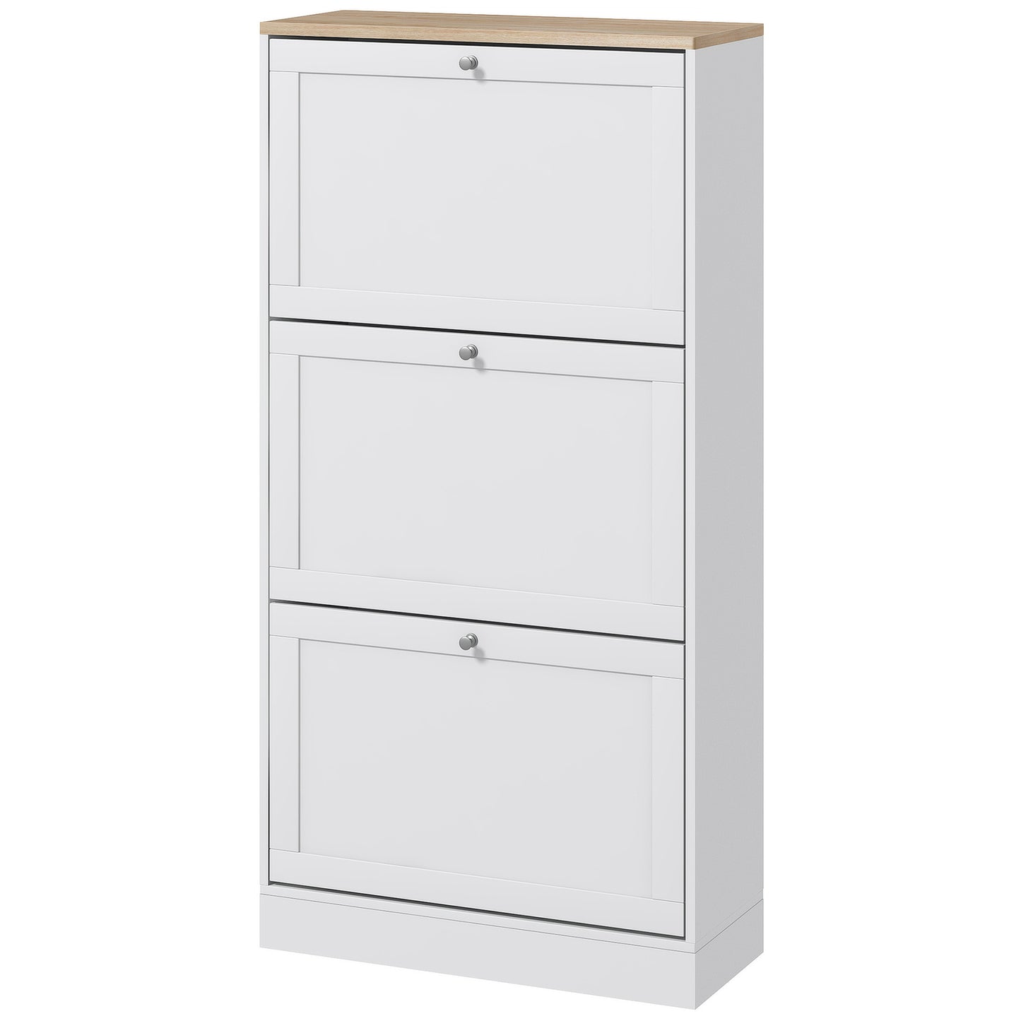 Modern Shoe Storage Cabinet 3 Flip Drawers Adjustable Shelves Organizer for 18 Pairs White Kids Crystal