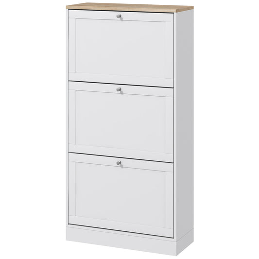 Modern Shoe Storage Cabinet 3 Flip Drawers Adjustable Shelves Organizer for 18 Pairs White Kids Crystal
