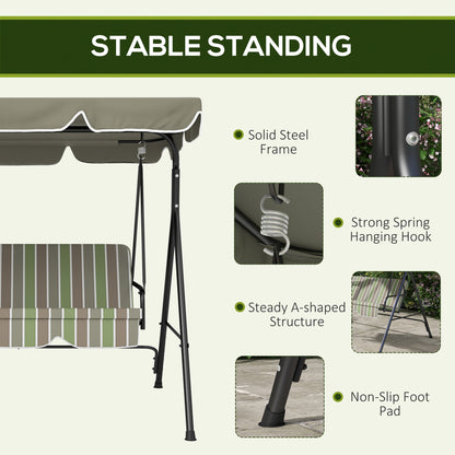 3-Seater Porch Swing with Adjustable Canopy - Outdoor Patio Swing Chair, Garden, Poolside, Green/Brown