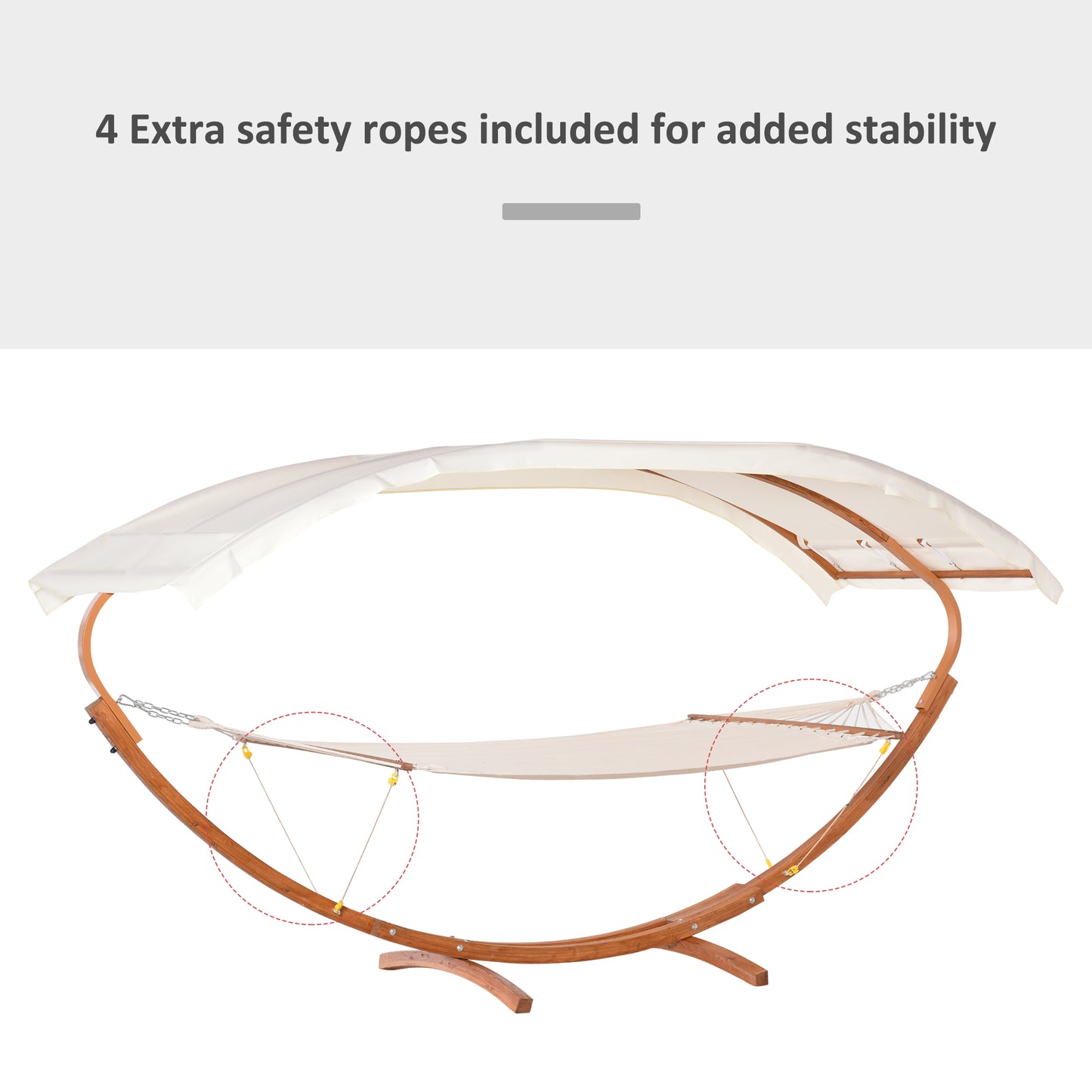 2 Person Wood Swing Arc Hammock Bed and Stand Set with Canopy, White/Teak Kids Crystal