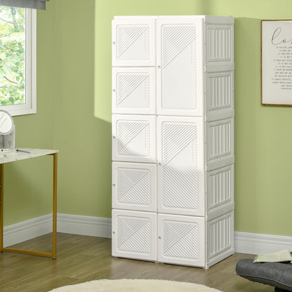 Portable Wardrobe Closet, Folding Bedroom Wardrobe, Clothes Storage Organizer with Cube Compartments, White
