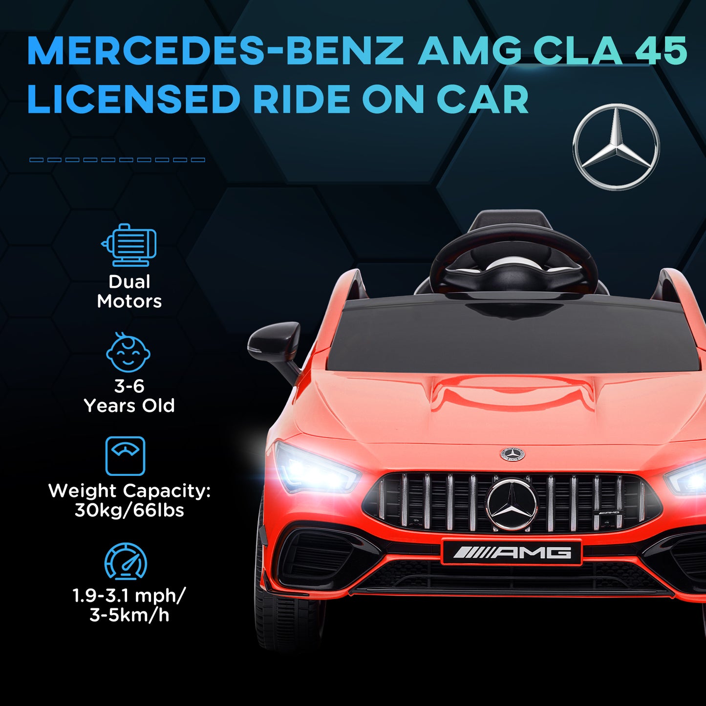 Mercedes-AMG Licensed 12V Ride on Car, Kids Electric Car with Remote Control, Spring Suspension, LED Lights, Red Kids Crystal