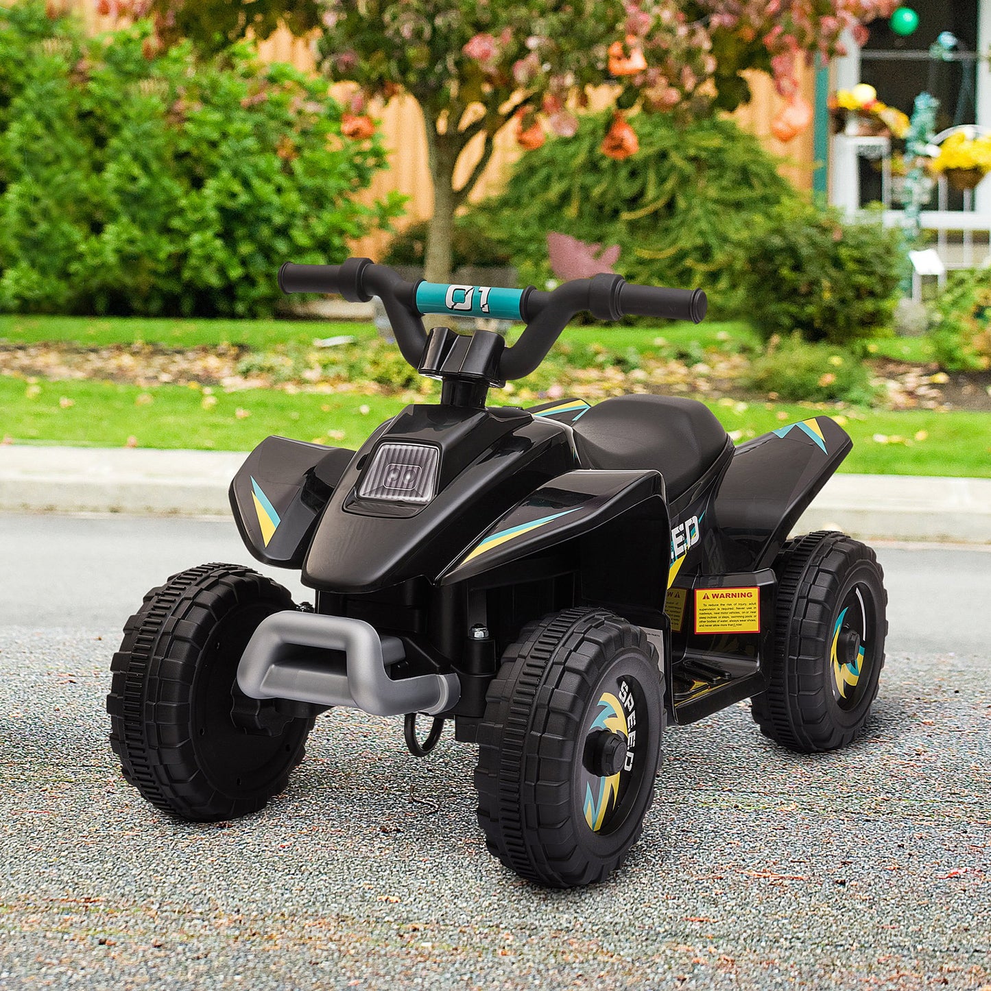 Kids Ride on ATV, 6V Battery Powered Quad Car with Forward, Reverse Switch, for Boys Girls 18-36 Months, Black Kids Crystal