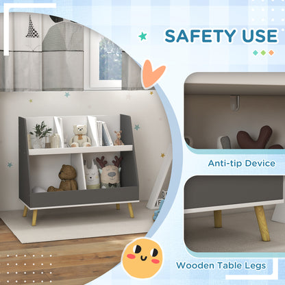 Toy Storage Organizer: 2 Tier with 5 Compartments, Safety Anti-tip for Nursery & Playroom - Grey