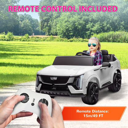 2-Seater Ride on Truck, 12V Cadillac Escalade Licensed Kids Electric Car with Remote , Spring Suspension, White