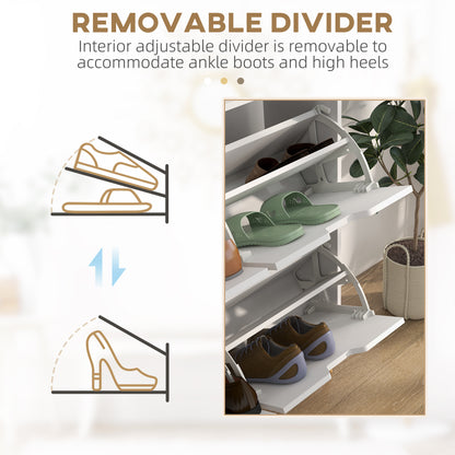 Shoe Storage Cabinet 4 Flip Drawers Adjustable Shelf Shoe Organizer 16 Pairs White Space Saving