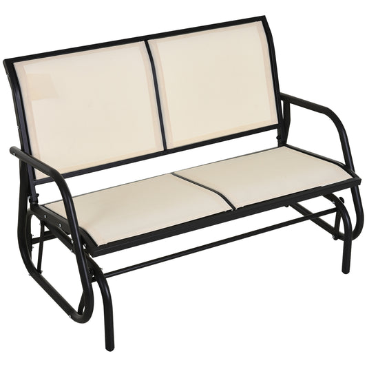 Patio Double Glider Outdoor Steel Sling Fabric Gliding Bench Garden Swing Chair Heavy-Duty Porch Rocker Garden Loveseat Cream Kids Crystal