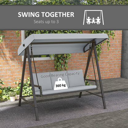 3 Seater Patio Swing Chair, Porch Swing with Adjustable Canopy and Removable Cushions, Outdoor Swing Seat, Light Grey