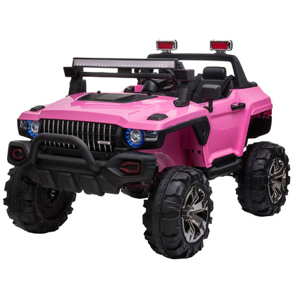 Kids 12V RC 2-Seater Police Truck Ride-On Car LED Lights MP3 Parental Remote Control Pink