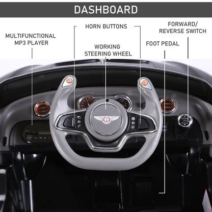 Licensed Bentley Ride-On Car: 12V, Electric, Battery Powered, Remote Control, 2 Speed, Black