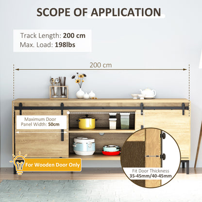 6ft Double Door Sliding Barn Door Hardware Kit for Cabinets Wardrobe TV Stand with Smooth Glide