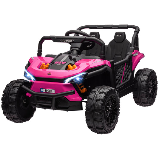 12V Kids Ride On Car, Toy Truck with Remote Control, Spring Suspension, LED Headlights, 3 Speeds, Pink Kids Crystal