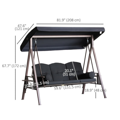 3-Person Porch Swing Chair Heavy Duty Outdoor Lounge Hammock with Cushioned Seat and Tilt Canopy Black