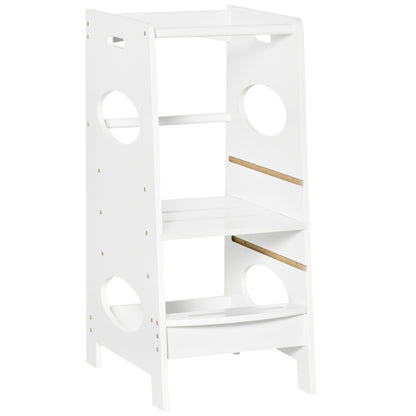 Kids' Adjustable Kitchen Helper Stool in White - Safe Toddler Counter Step Solution