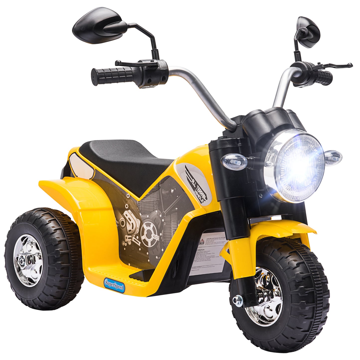 6V Electric Kids Motorcycle Ride-On Dirt Bike 3-Wheels with Horn Headlights Yellow for Toddlers Kids Crystal