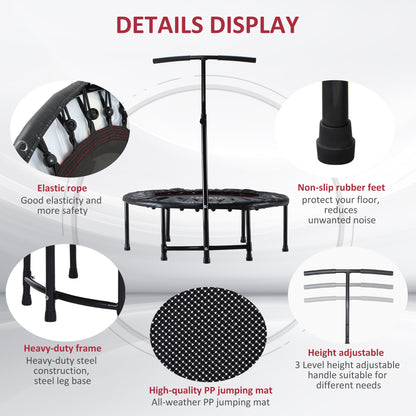 Mini Trampoline 40" Indoor Fitness Rebounder Adjustable Handle Bar Workout Cardio Exercise Black