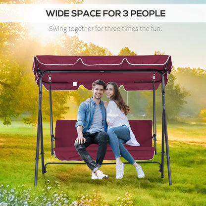 Meatal 3-Seater Outdoor Porch Swing with Stand Cushioned Garden Lounger Patio Hammock with Frame and Canopy, Wine Red