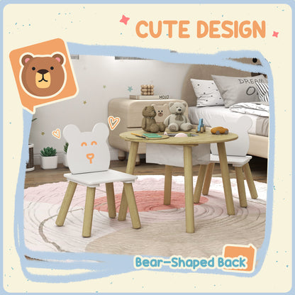 3 Pieces Kids Table and Chair Set, Activity Table and Chair Set with Bear-Shaped Chairs, Mesh Bag