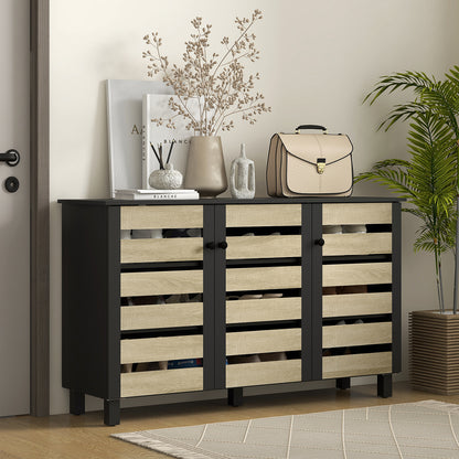 Rustic Shoe Storage Cabinet: 3 Slatted Doors, Adjustable Shelves for 15 Pairs, Entryway Organizer