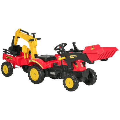 3 in1 Kids Ride On Bulldozer/Excavator Toy with 6 Wheels, Controllable Cargo Trailer & Easy Pedal Controls