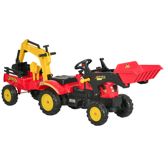 3 in1 Kids Ride On Bulldozer/Excavator Toy with 6 Wheels, Controllable Cargo Trailer & Easy Pedal Controls Kids Crystal