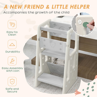 Kids Step Stool Adjustable Standing Platform Cream White