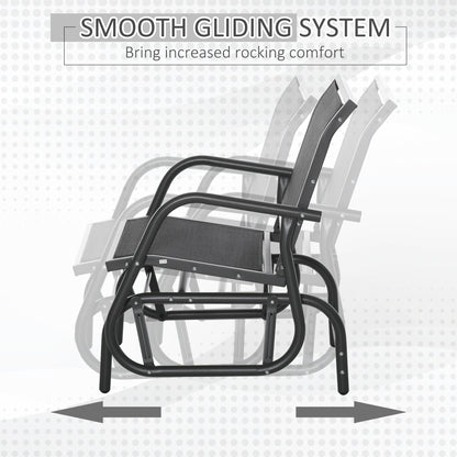 Outdoor Glider Swing Chair with Breathable Mesh Seat and Backrest Steel Frame Curved Rocking Arms Dark Grey and Black